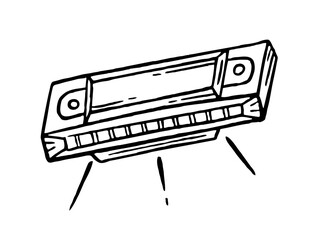 Harmonica musical instrument style  hand drawn. Vector black and white doodle illustration