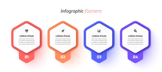 Minimal Business Infographic Template Design with Hexagon Label Icon and 4 Number. Suitable for Process Diagram, Presentations, Workflow Layout, Banner, Flow Chart, Infographic.