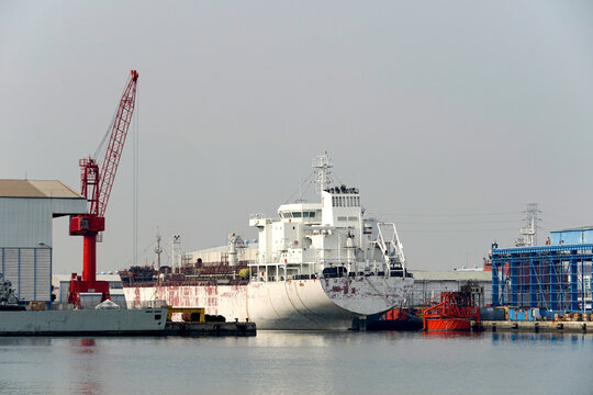 Tanker Ship Docked And Under Repair In PAL Surabaya, Indonesia