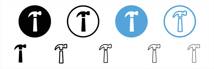 Hammer icon. Hammer icon set. Hammer button symbol.  Hammer icon for apps and websites. Filled flat sign. Vector illustration.