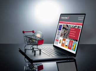 Your Online shopping store concept with website and bulb in cart idea