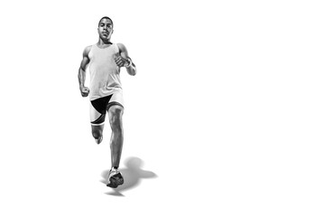 Sports transparent background. Runner on the start. Black and white isolated image. - 535219433