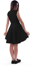 Fototapeta premium Mockup of a black wave dress on a girl, png, back view, isolated on background.