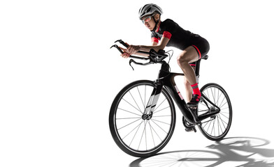 Obraz na płótnie Canvas Athlete cyclists in silhouettes on transparent background.