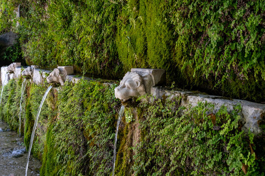 Stone fountains in village of Menites, in Andros island, Greece.