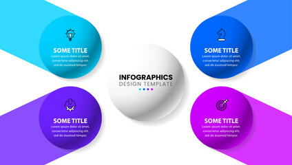 Infographic template. 4 balls with text pointing to the center