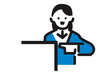 片方を指す女性のシンプルなイラスト