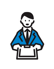 書類を差し出す男性のシンプルなイラスト
