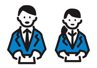 名刺を差し出す男女2人のシンプルなイラスト