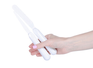 pastry tool cake server in hand on white background isolation