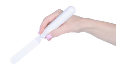 pastry tool cake server in hand on white background isolation