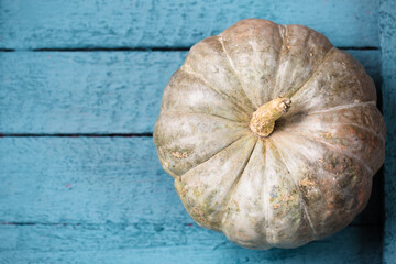 pumpkin on a blue wooden background
