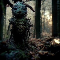 Obraz premium Alien Creature of the woods scene 3D illustration with dramatic lighting in a front position reflecting the cultural heritage of another world