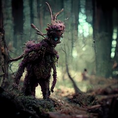 Obraz premium Alien Creature of the woods scene 3D illustration with dramatic lighting in a front position reflecting the cultural heritage of another world