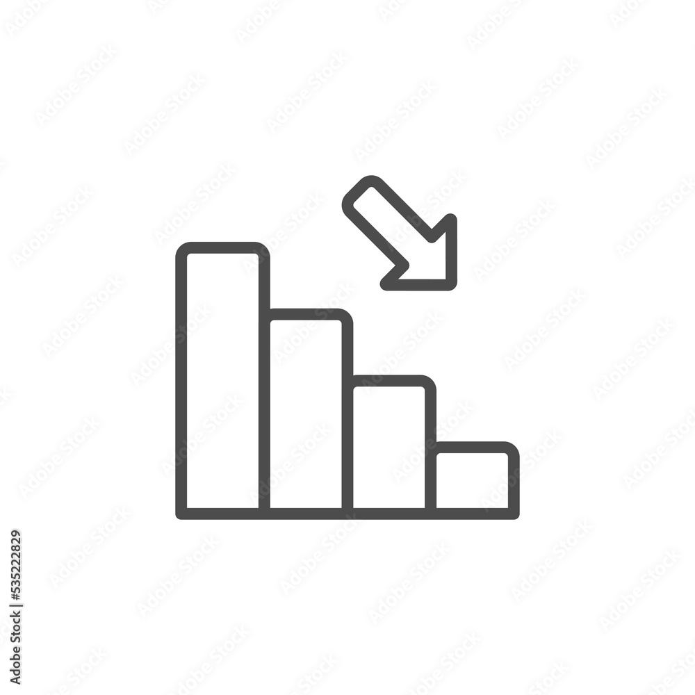 Poster chart with bars declining. chart icon. decrease icon or logo isolated sign symbol vector illustratio
