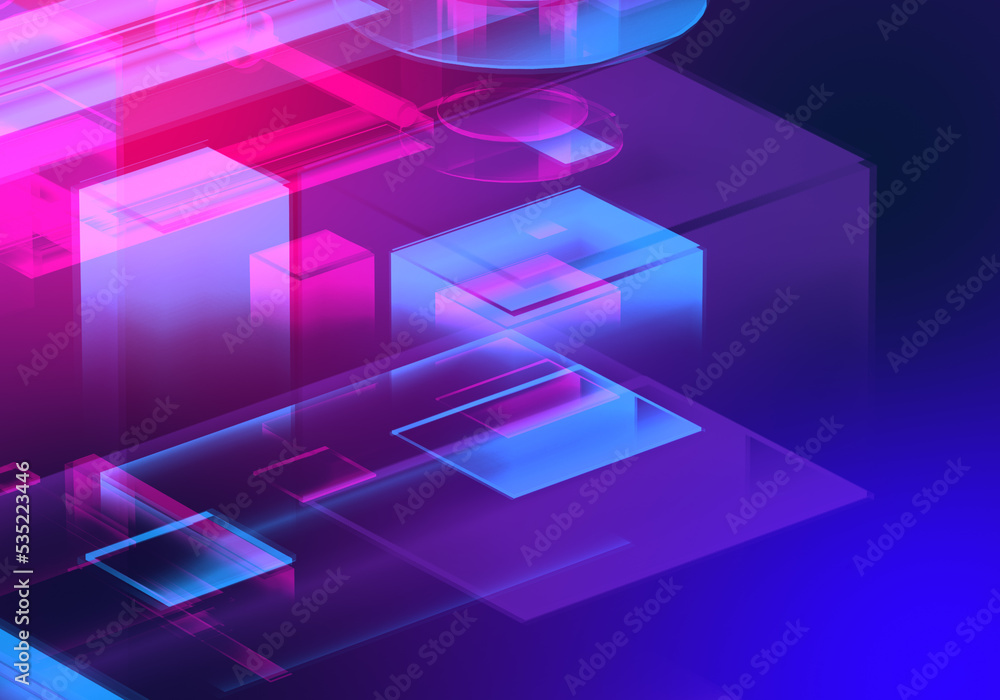 Poster abstract 3d blue purple color blockchain isometric digital technology texture background.
