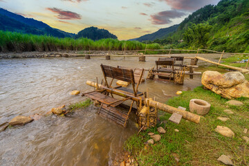view of Water mill in Mu Cang Chai, Yen Bai province, Vietnam in a summer day