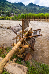 view of Water mill in Mu Cang Chai, Yen Bai province, Vietnam in a summer day