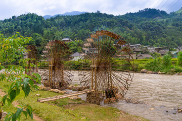 view of Water mill in Mu Cang Chai, Yen Bai province, Vietnam in a summer day