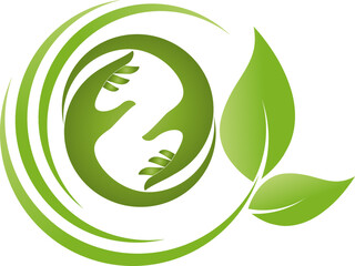Zwei Hände und Blätter, Pflanze, Heilpraktiker, Wellness, Gärtner, Logo