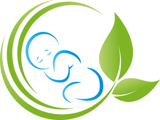 Fototapeta premium Kleinkind und Blätter, Kind, Baby, Hebamme, Kinderarzt Logo