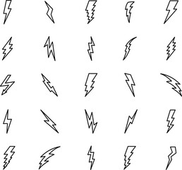 Set of Lightning flat icons. Thunderbolts icons isolated on white background. Vector illustration. EPS 10