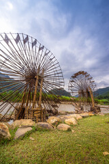 Fototapeta premium view of Water mill in Mu Cang Chai, Yen Bai province, Vietnam in a summer day