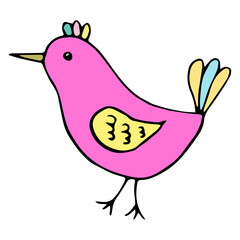 Simple cartoon bird isolated on white. Vector illustration used for print fabric, textile, fashion