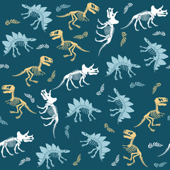 Seamless vector pattern with dinosaur skeleton.  © Оксана Омельченко