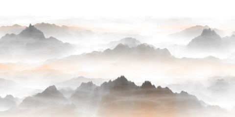 mountains in the fog