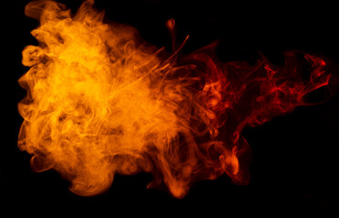 Abstract of smoke with yellow and red lights on black banner background