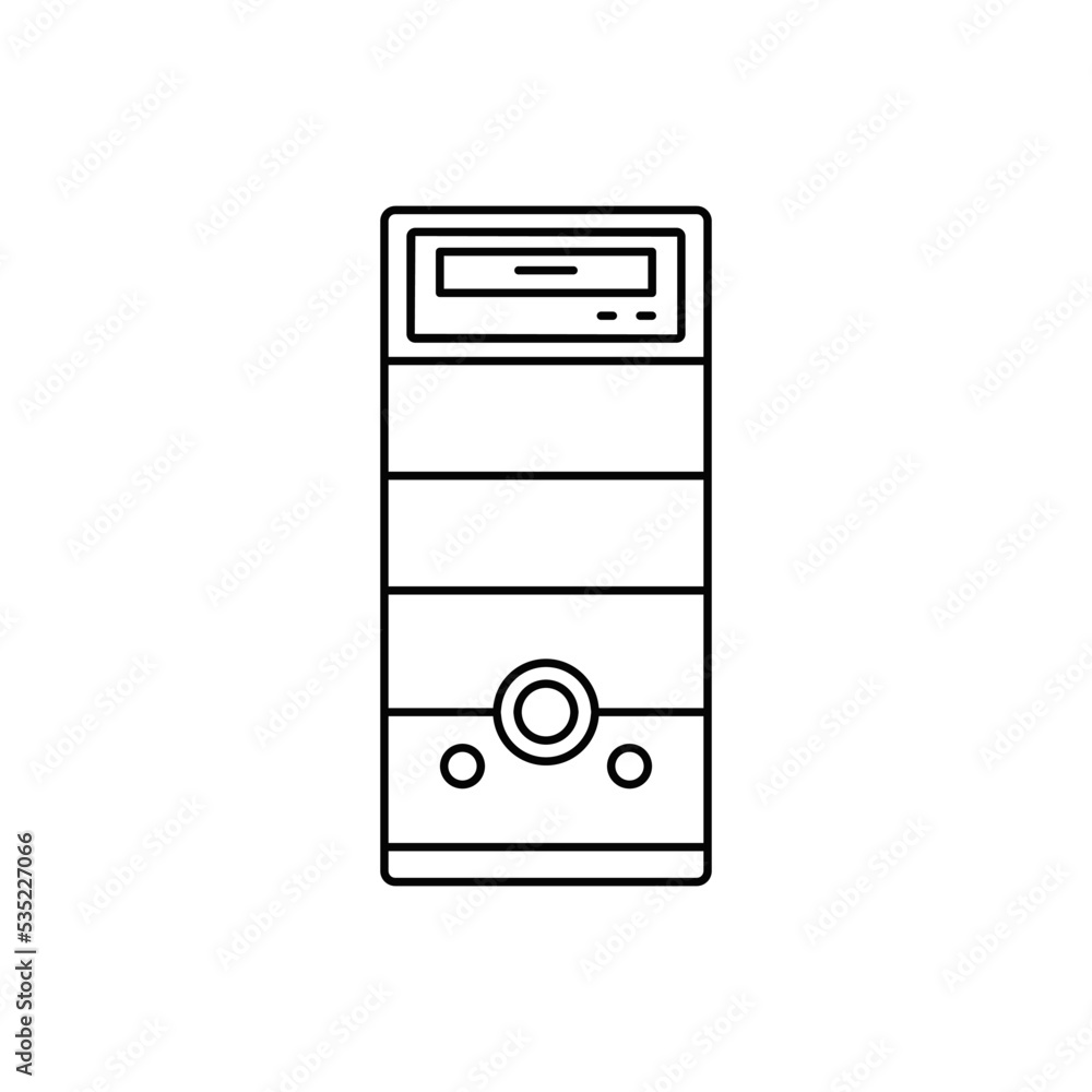 Poster computer case, computer tower icon in line style icon, isolated on white background