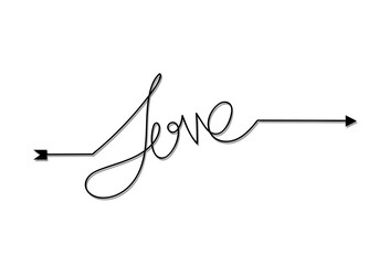 Continuous one line drawing of word LOVE, vector minimalist black and white illustration
