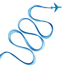 Abstract infographic airplane and wave a blue smoke. Illustration. 