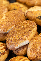 Traditional Turkish pastry concept, pogaca, bagel, simit. close up