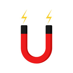Red black magnetic horseshoe icon. Electromagnetic object for attraction and repulsion of iron objects and symbol of marketing attraction vector audience