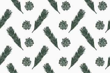 Fototapeta premium Vector Vintage boho pattern seamless pine cone. Vintage pattern cone nature Green pine brunch
