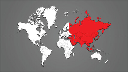 asia continent highlighted in red on world map 3d vector illustration or background