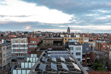 Jette, Brussels - Belgium - Panorama of the Brussels skyline over residential areas of Laeken,...