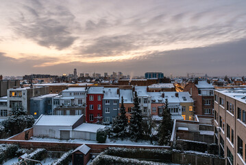 Brussels Capital Region - Belgium - Panoramic view over the Brussels skyline during sunrise