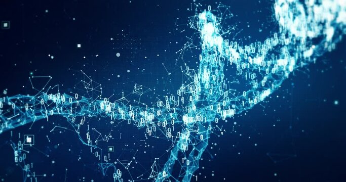 Digital DNA helix, plexus animation of  human genome. Biotechnology, genetic engineering, biology. Abstract 4k Background, 3D animation of Deoxyribonucleic acid molecule