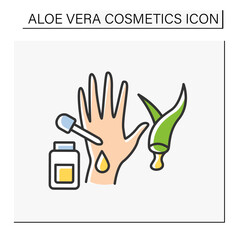 Fototapeta premium Beauty procedure color icon. Aloe vera extract in serum for hands moisturizing. Hands care. Spa procedure. Aloe vera cosmetics concept. Isolated vector illustration