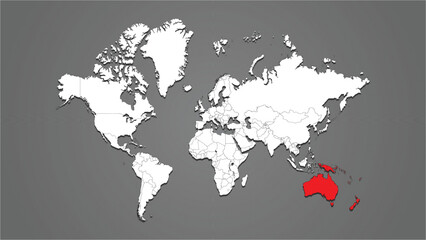 australia continent or country highlighted in red on world map 3d vector illustration or background