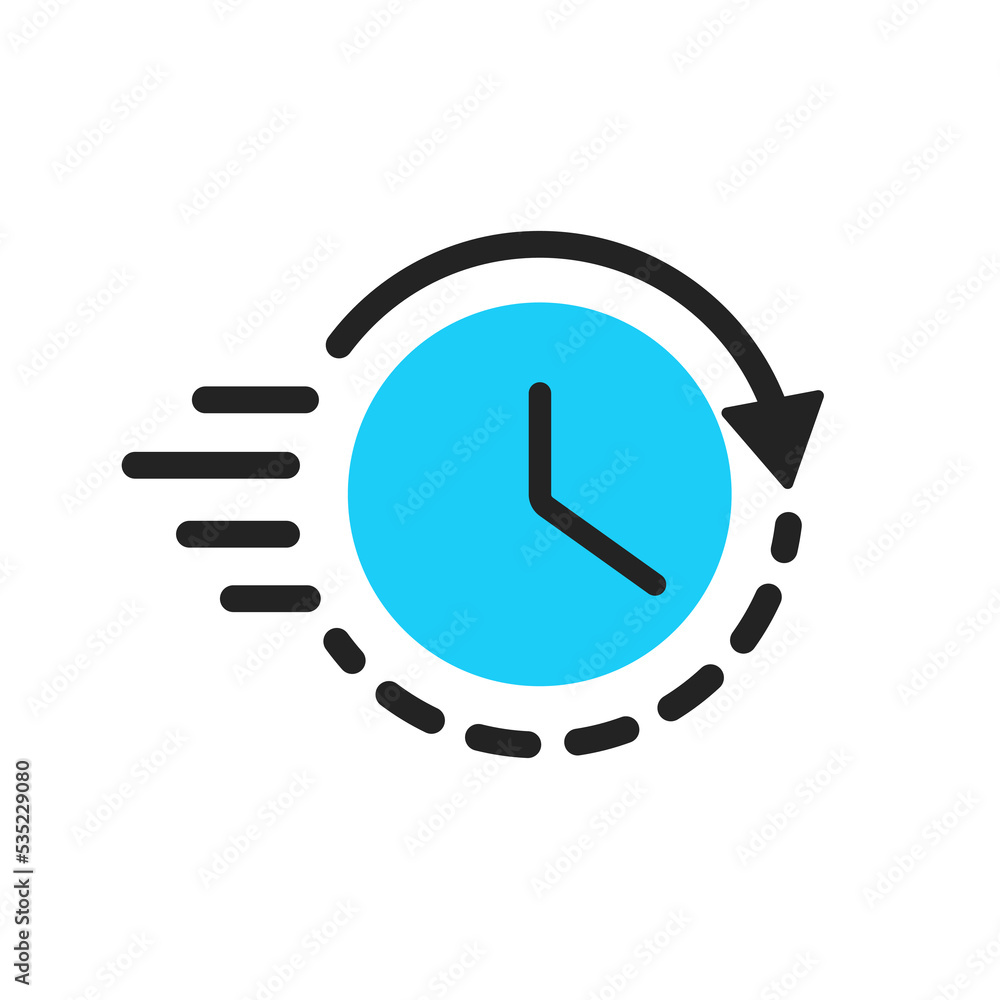 Poster time symbol icon. dial with pointers and curved speed arrow as interval for counting remaining date 