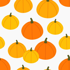 Orange pumpkins autumn seamless flat pattern.