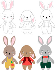 rabbits hare set cartoon on white background, isolated vector
