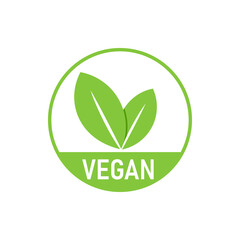 Green symbol vegan icon. Leaflet organic sign as natural and fresh food for vegetarians with clean and body safe vector nutrition