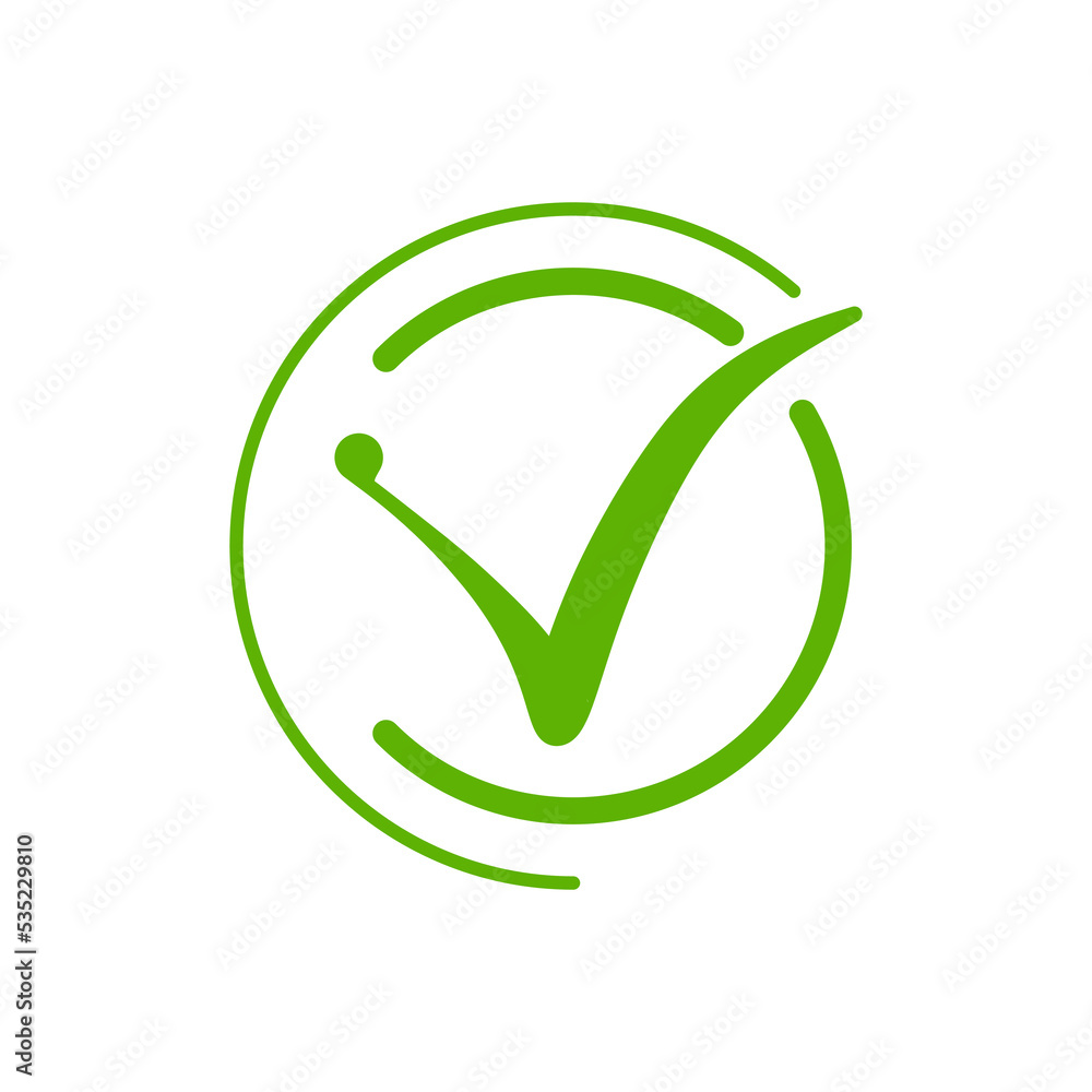 Poster check mark green. approving action and choosing right solution downloading and installing web addons