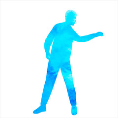 man dancing watercolor blue silhouette on white background isolated vector