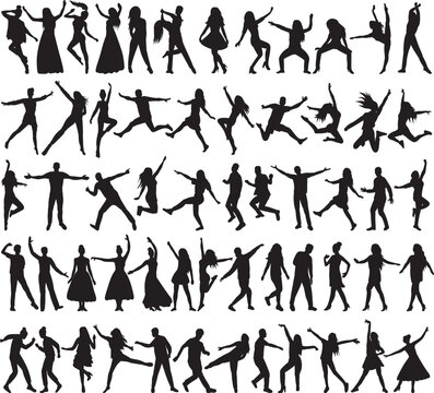 dancing people silhouette collection on white background isolated vector